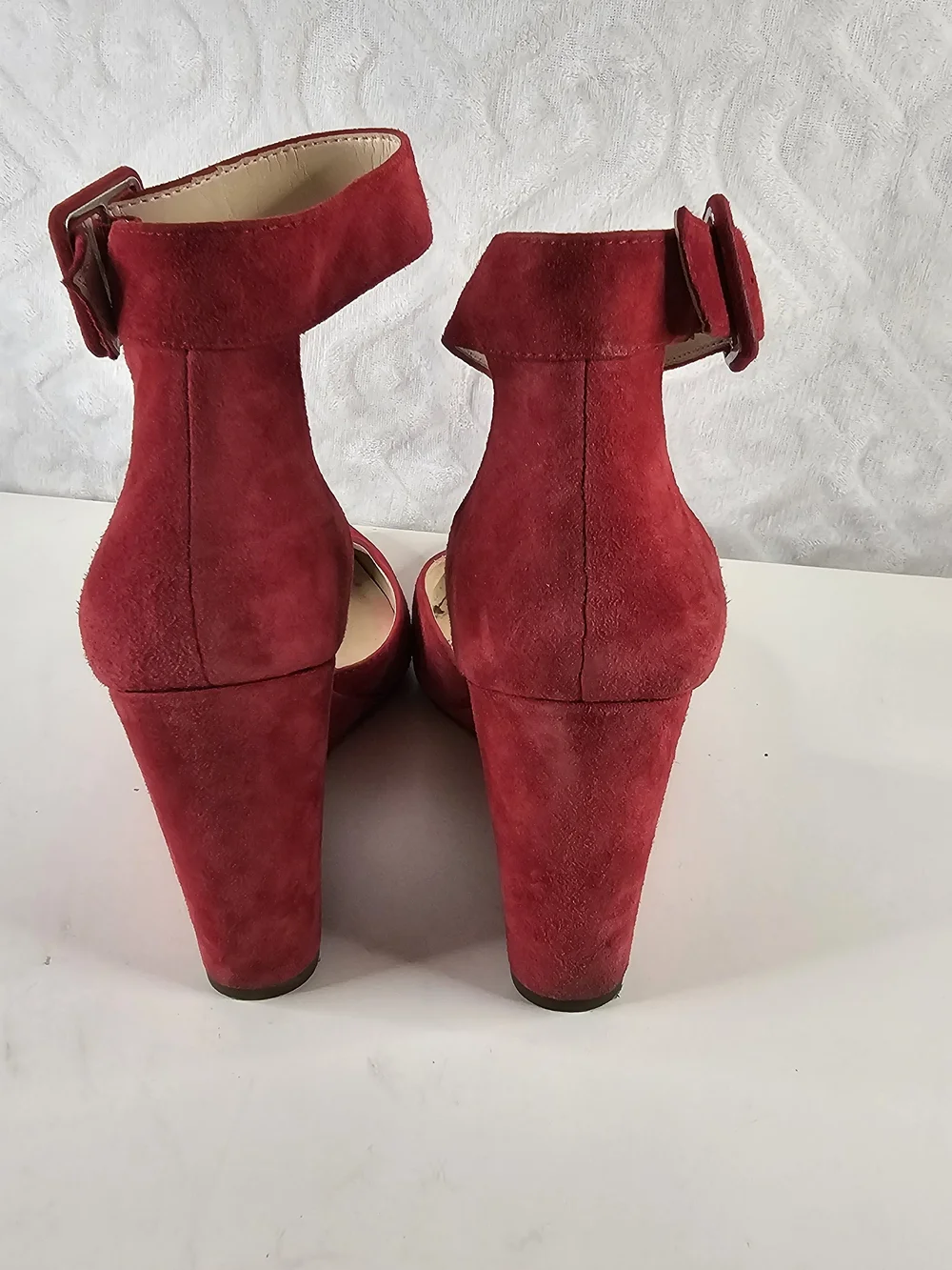 Jessica Simpson Red Suede Ankle-Strap Pointed-Toe Heels -